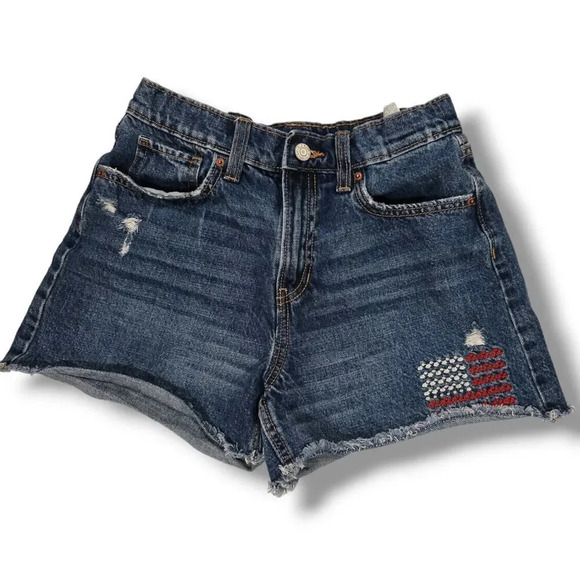Old Navy Girls blue denim patriotic American Flag USA cut-off jean shorts sZ 16 - Picture 1 of 8